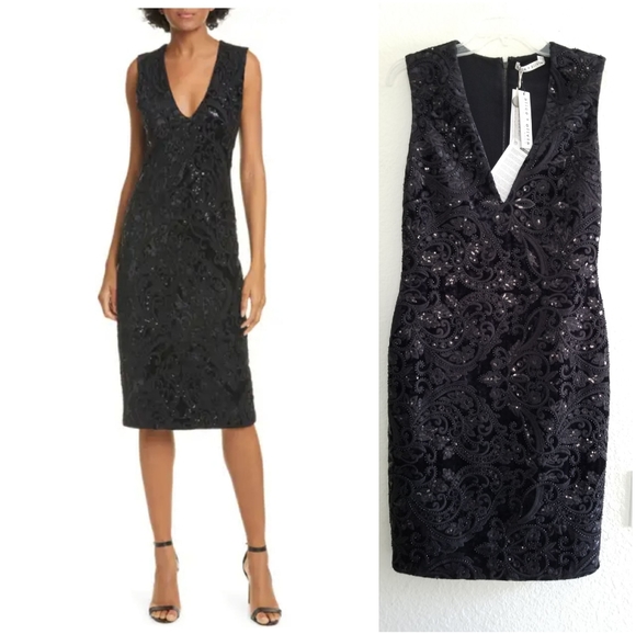 Alice + Olivia Dresses & Skirts - Alice+Olivia Sequin Embroidered Jacquard Midi Black Dress 12
